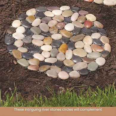 Set of 3 12" Non-Slip Riverstone Round Stepping Stones for Garden Decor