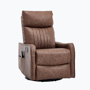 Merax Heat Massage Manual Recliner Chair with Rocker and Swivel in Faux Leather