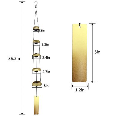 Copper 5-Bell Red Temple Wind Chime with Sacred Medallion for Garden Decor