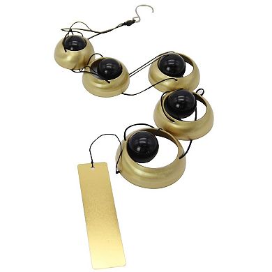 Copper 5-Bell Red Temple Wind Chime with Sacred Medallion for Garden Decor