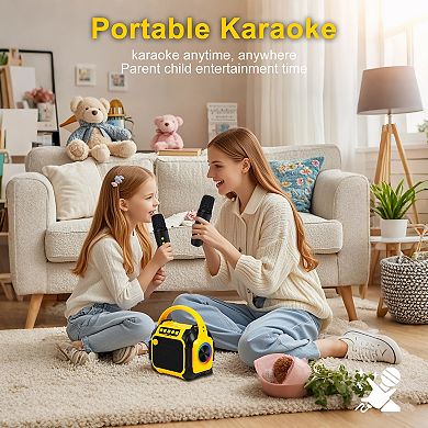 Portable Bluetooth Speaker with Karaoke Machine, 2 Wireless Microphones, Multiple Sound Variations