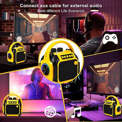 Portable Bluetooth Speaker with Karaoke Machine, 2 Wireless Microphones, Multiple Sound Variations