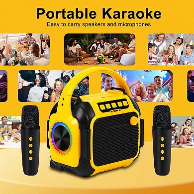 Portable Bluetooth Speaker with Karaoke Machine, 2 Wireless Microphones, Multiple Sound Variations