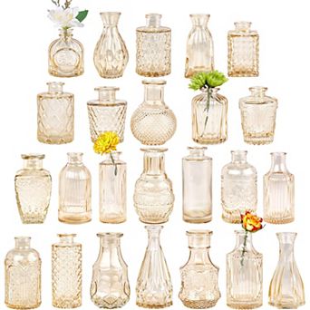 24 Mini Vintage Glass Flower Vases: Perfect for Home Decor, Centerpieces, Weddings