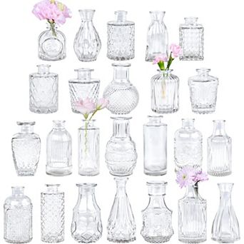 24 Mini Vintage Glass Flower Vases: Perfect for Home Decor, Centerpieces, Weddings