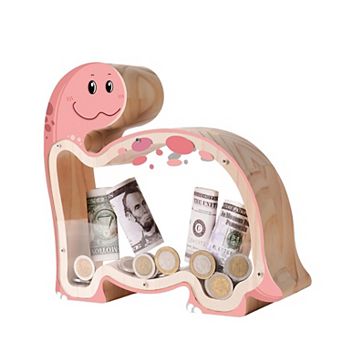 Wooden Brachiosaurus Piggy Bank: DIY Dinosaur Money Box with Stickers for Kids