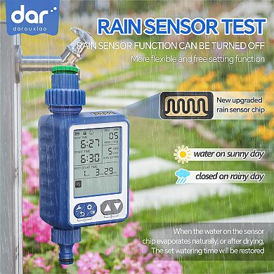 Programmable Irrigation Timer with Timed Watering, Rain Sensor, Child Lock, LCD Display, Waterproof