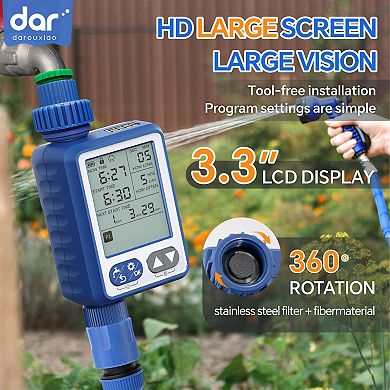 Programmable Irrigation Timer with Timed Watering, Rain Sensor, Child Lock, LCD Display, Waterproof