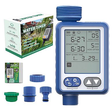 Programmable Irrigation Timer with Timed Watering, Rain Sensor, Child Lock, LCD Display, Waterproof