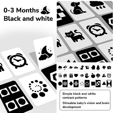QUOKKA 60 High Contrast Baby Flash Cards 36 Months - Black & White Toddler Flashcards
