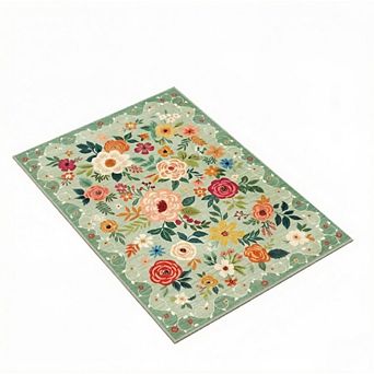 Great Ambitions Floral Boho Entryway Mat: Washable, Non-Slip, Low-Pile Rug for Bedroom/Kitchen