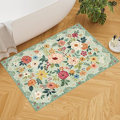 Great Ambitions Floral Boho Entryway Mat: Washable, Non-Slip, Low-Pile Rug for Bedroom/Kitchen
