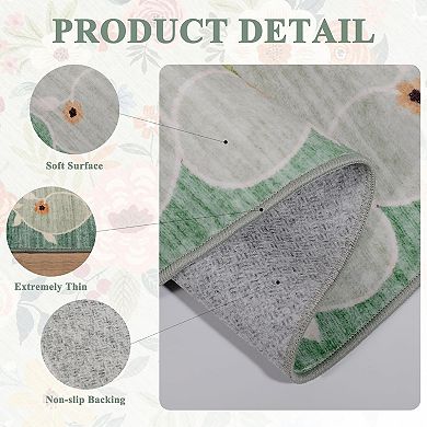 Great Ambitions Floral Boho Entryway Mat: Washable, Non-Slip, Low-Pile Rug for Bedroom/Kitchen