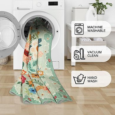 Great Ambitions Floral Boho Entryway Mat: Washable, Non-Slip, Low-Pile Rug for Bedroom/Kitchen