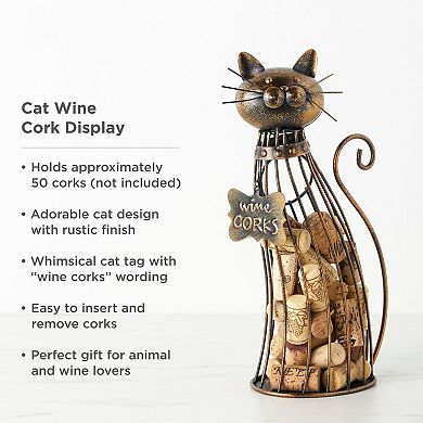Rustic Cat Cork Holder: Decorative Wine Cork Storage, Holds 50 Corks