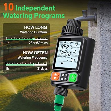 Programmable Irrigation Timer with Timed Watering, Rain Sensor, Screen Lock, Backlight Screen