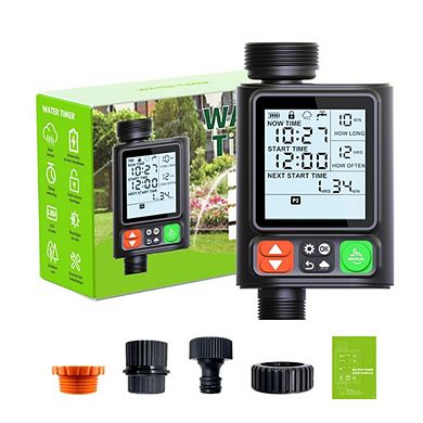 Programmable Irrigation Timer with Timed Watering, Rain Sensor, Screen Lock, Backlight Screen