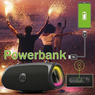 Portable Bluetooth Speaker with TWS, Powerbank, USB Charge Out, 10h Playtime, Dustproof&Waterproof