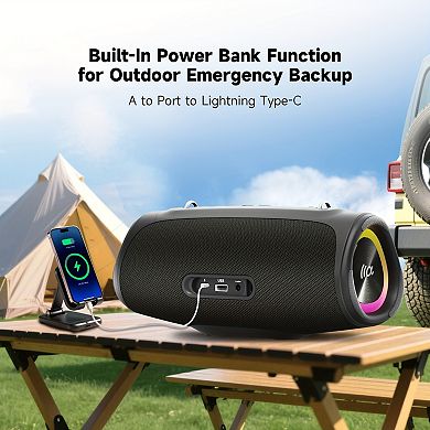 Portable Bluetooth Speaker with TWS, Powerbank, USB Charge Out, 10h Playtime, Dustproof&Waterproof