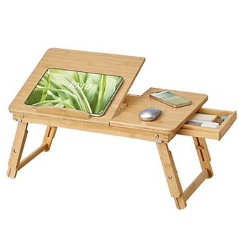 Adjustable Bed Laptop Desk: Tiltable, Portable, 15.6" Laptop Support, 100% bamboo Drawer