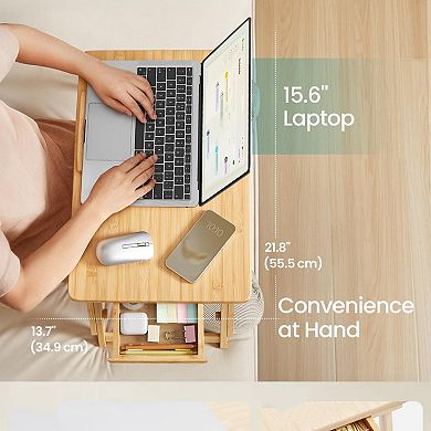 Adjustable Bed Laptop Desk: Tiltable, Portable, 15.6" Laptop Support, 100% bamboo Drawer