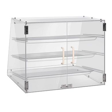 3-Tier Clear Bakery Display Case: Slanted Front, Removable Trays, Magnetic Doors, Space-Saving