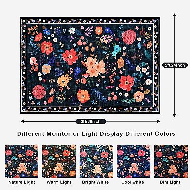 Great Ambitions Floral Black Boho Washable Rug, Soft Low Pile, Non-Slip Vintage