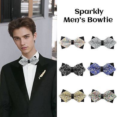 Men's Rhinestone Pre-tied Adjustable Bow Ties Sparkle Sequin Bow Tie for Wedding Party