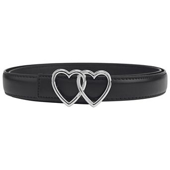 Women's Reversible Belts Belt with Metal Double Hearts Buckle Waistband for Dress