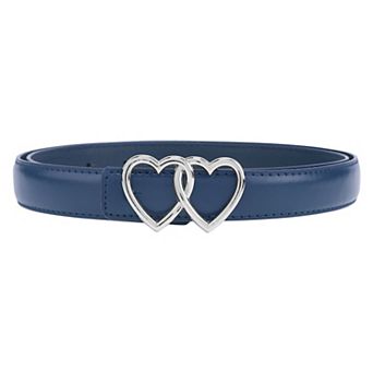 Women's Reversible Belts Belt with Metal Double Hearts Buckle Waistband for Dress