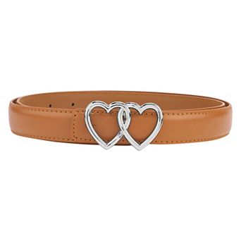 Women's Reversible Belts Belt with Metal Double Hearts Buckle Waistband for Dress