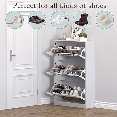 Narrow Entryway Shoe Cabinet with Mirror and 18-24 Pair Capacity
