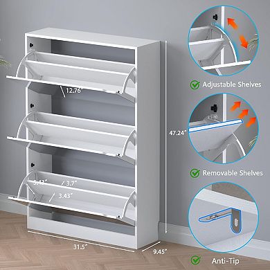Narrow Entryway Shoe Cabinet with Mirror and 18-24 Pair Capacity