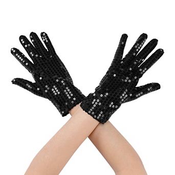Women's Sequin Wrist Gloves Female Full Finger Dance Sleeves for Party Banquet Costume Prom Dress