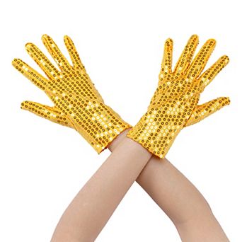 Women's Sequin Wrist Gloves Female Full Finger Dance Sleeves for Party Banquet Costume Prom Dress