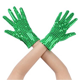 Women's Sequin Wrist Gloves Female Full Finger Dance Sleeves for Party Banquet Costume Prom Dress