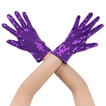 Women's Sequin Wrist Gloves Female Full Finger Dance Sleeves for Party Banquet Costume Prom Dress