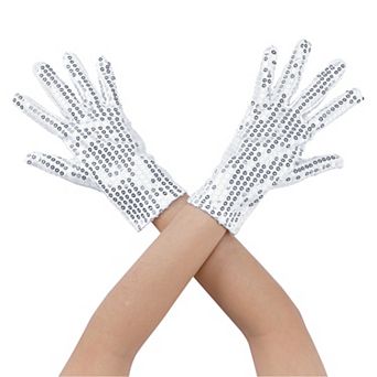 Women's Sequin Wrist Gloves Female Full Finger Dance Sleeves for Party Banquet Costume Prom Dress