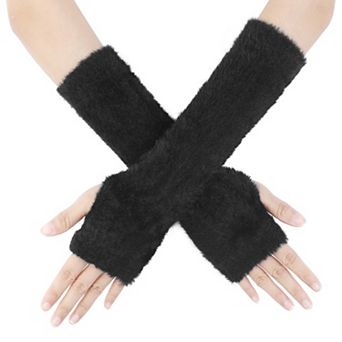 Women's Faux Fur Glove Fingerless with Thumb Hole Cute Warmers for Winter