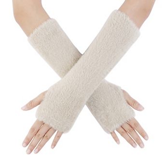 Women's Faux Fur Glove Fingerless with Thumb Hole Cute Warmers for Winter