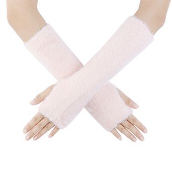 Women's Faux Fur Glove Fingerless with Thumb Hole Cute Warmers for Winter