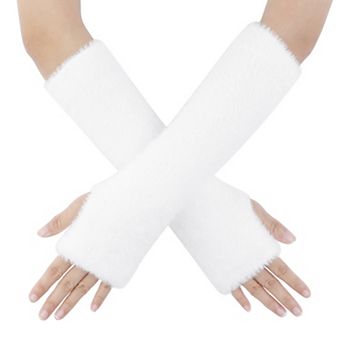 Women's Faux Fur Glove Fingerless with Thumb Hole Cute Warmers for Winter