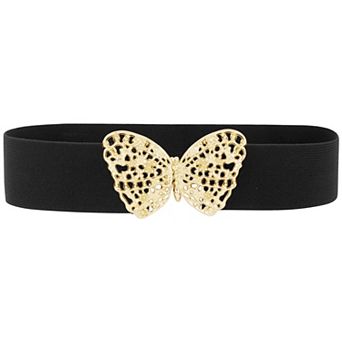 Women's Golden Butterfly Stretchy Belts, Vintage Elegant Elastic Waistband for Dress Coat