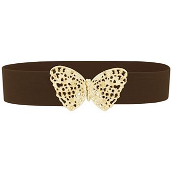 Women's Golden Butterfly Stretchy Belts, Vintage Elegant Elastic Waistband for Dress Coat