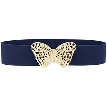 Women's Golden Butterfly Stretchy Belts, Vintage Elegant Elastic Waistband for Dress Coat