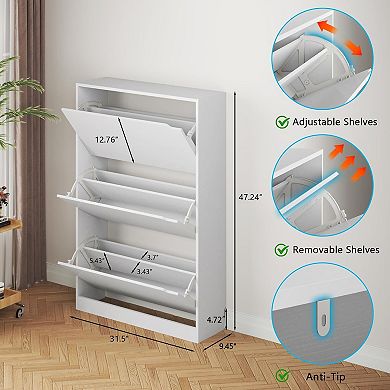 3-Drawer Shoe Cabinet: Space-saving, Adjustable, Easy Clean