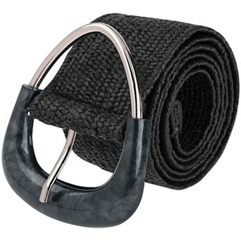 Women's Woven Wide Stretch Belts Straw Rattan Triangle Buckle Elastic Belt Waistband for Dress