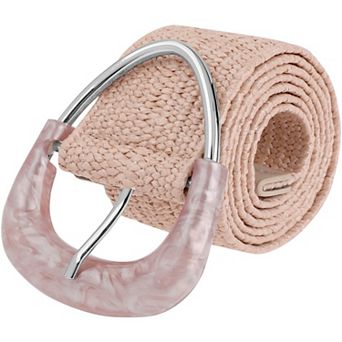 Women's Woven Wide Stretch Belts Straw Rattan Triangle Buckle Elastic Belt Waistband for Dress