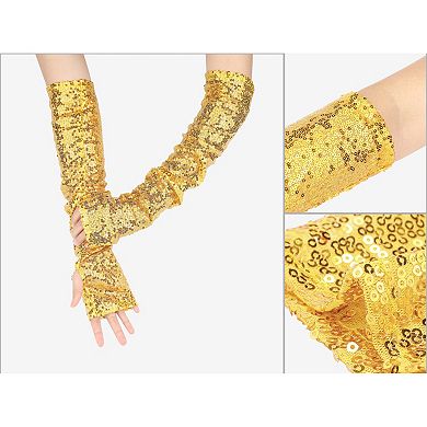 Women's Sequin Sparkly Arm Warmers Extra Long Gloves Arm Sleeve for Party