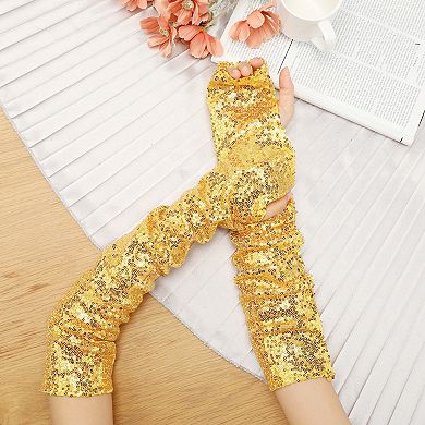 Women's Sequin Sparkly Arm Warmers Extra Long Gloves Arm Sleeve for Party